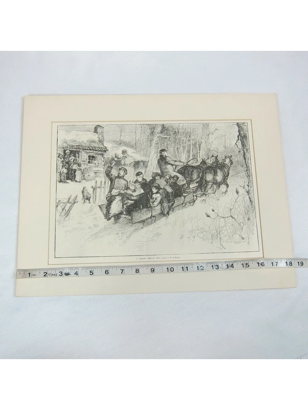 Antique 1882 Print A Straw Ride in Ohio Snow Sleigh W.A. Rogers Harper’s Weekly